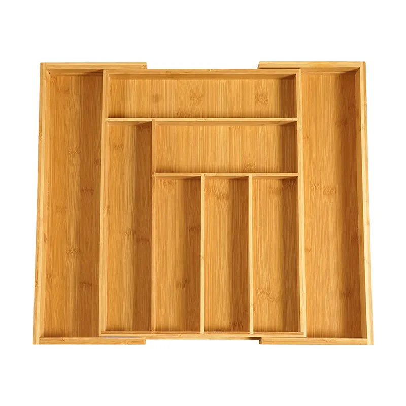 Nueva caja de almacenamiento de Cubiertos de madera de bambú, bandeja de cajón, bandeja de cubiertos ajustable, caja de almacenamiento