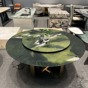 Mesa de cena redonda de lujo moderna de mármol natural verde importada para 6 patas de metal para uso doméstico y hotelero - Product Image 1