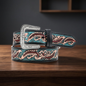 Cinturón hecho a mano de cuero occidental de alta calidad, regalo para hombre con hebilla grabada floral de diseñador, Fabricante Mayorista - Product Image 1