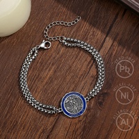 Bracelet Saint Christophe en argent plaqué, émail bleu, protection contre les maux de voyage, chaîne cubaine ajustable, bijoux en gros