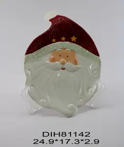 Plato de cerámica pintado a mano de 10 pulgadas con forma de Papá Noel