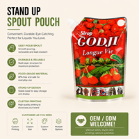Pochette Doypack avec bec verseur pour boissons, jus et eau minérale - Emballage jetable en matériaux BOPP/VMPET/PE et avec bec verseur supérieur