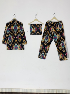 Ensemble de pyjama pour femmes à motifs ethniques moutarde et indigo, imprimé à la main, prix de gros - Product Image 4