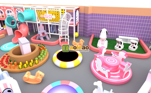 Aire de jeux intérieure pour enfants avec toboggan double château rose et violet, <span class=keywords><strong>cuisine</strong></span> interactive et zone d'escalade - Product Image 4