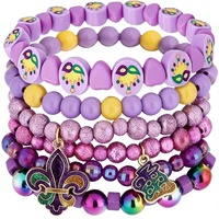 Bracelets extensibles à breloques en perles pour femmes, thème Mardi Gras et Carnaval de la Nouvelle-Orléans, bijoux fabriqués en Chine