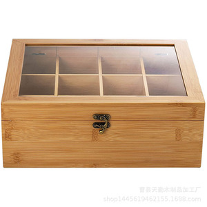 Caja de té de bambú y madera, recipiente cuadrado de bambú con doce compartimentos para guardar té, para artículos de Año Nuevo, caja de regalo para bolsitas de té, estilo chino - Product Image 3