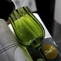 Verre à vin soufflé à la main, pied haut, épaissi, style vintage moderne, gobelet de bar 200 ml, vert simple