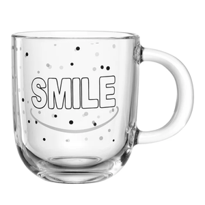 Taza Smile de 400 ml, vaso de vidrio con diseño de puntos para café y té - Product Image 1