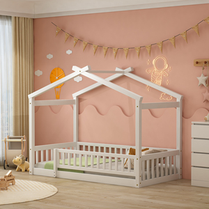 Twin Size Wood House <b>Bed</b> <b>Frame</b> <b>With</b> Fence White For Kids Teens Girls Boys - Product Image 2