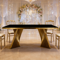 Table de banquet pliable de luxe moderne en acier inoxydable doré avec plateau en verre noir, écologique, pour hôtels et restaurants (vente en gros)