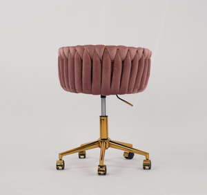 Chaise de bureau tressée Heng Ming, dossier ajouré tissé, avec pieds dorés, hauteur réglable - Product Image 5