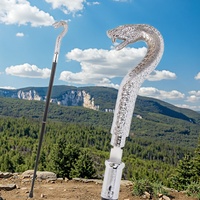 Canne de marche de luxe tête de serpent argentée artisanat en métal pointe en caoutchouc pour la randonnée en plein air Thanksgiving jour jouet béquilles