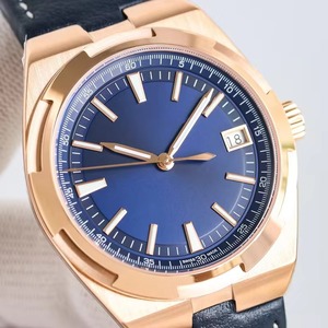 Reloj de Lujo de Primera Categoría para Hombre, Caja de Oro Rosa, Esfera Azul, Correa de Cuero Genuino Negro, Mecánico Automático con Fecha, Luminoso, Nuevo - Product Image 2