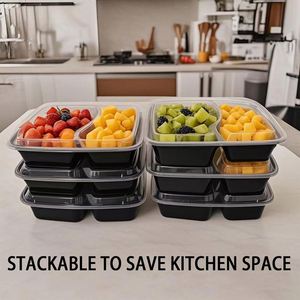 1000ml 2-Compartment Disposable Meal Prep Containers BPA Free <b>Microwave</b> Freezer Safe Plastic Food <b>Storage</b> - Product Image 4