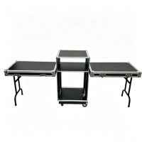 Flight case OEM 12U sur roulettes pour amplificateur et table de mixage avec portes fusionnables, loquets de sécurité et 2 tables DJ