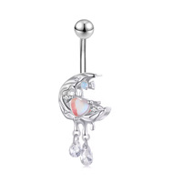 Piercing unisexe tendance en acier inoxydable, design étoile et lune serti à la main, pierre œil-de-chat ultra-brillante, directement de l'usine