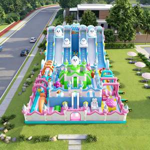 Château gonflable commercial à louer pour événements, avec blocs de construction, toboggan et système de gonflage à air - Product Image 3