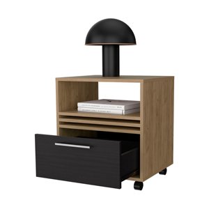 Natural Oak Nightstand With Drawer And <b>Open</b> <b>Storage</b> For Bedroom Use - Product Image 5