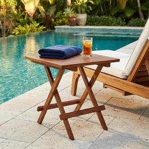 Outdoor <strong>Folding</strong> Side <strong>Table</strong>, Acacia Wood End <strong>Table</strong> Slatted Tabletop Portable Square Patio Bistro <strong>Table</strong> for Garden, Poolside - Product Image 1