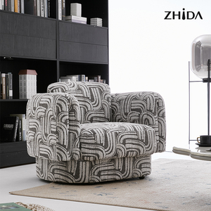 Sillón Individual Metálico para Sala de Estar, Sillón Moderno con Tela Estampada en Blanco y Negro, Sillón Individual de Lujo - Product Image 1