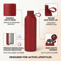 Botol minum olahraga termos vakum berinsulasi stainless steel berlapis karet dengan mulut sempit untuk hiking dan berkemah