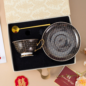 Juego de Taza y Platillo de Porcelana Fina con Diseño Espigado Estilo Europeo para Café Espresso - Product Image 5