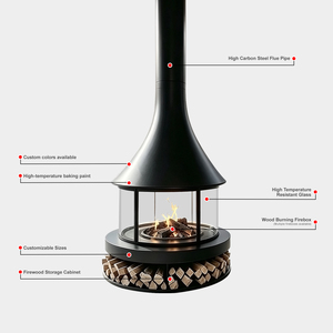 Chimenea Moderna Negra <span class=keywords><strong>de</strong></span> Acero al Carbono para Interiores, Chimenea Independiente para Leños, Decoración, Calefacción, Chimenea para Sala <span class=keywords><strong>de</strong></span> Estar - Product Image 3