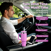 Gobelet intelligent portable en acier inoxydable de 40 oz à double paroi sous vide avec haut-parleur Bluetooth intégré, anti-fuite, pour festivals