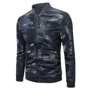 Latest design Men's 2022 camouflage leather jacket Youth slim fit stand collar zipper casual leather coat bomber jacket