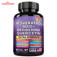 Resvératrol avec NAD+, berbérine, quercétine, extrait de grenade, complément alimentaire antioxydant à base de plantes, fabriqué aux États-Unis