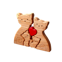 Hölzerne Katze Familie Puzzle Figuren Ornament Dekoration Muttertag Geschenk 2 in 1 Satz Katze Puzzle benutzer definierte gravierte Name