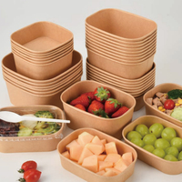 Boîte en papier kraft carrée jetable de 750 ml, écologique, biodégradable, légère, portable, pour salade, pique-nique, camping