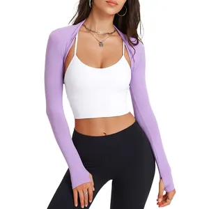 New Sports Long Sleeve Yoga Dance Shawl Fitness Solid Color Cardigan Small Kan Shoulder Cover Pair Breast Training Blouse