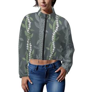 カスタムメイドハワイレイデザインフリースパーカーショートジャケットWihジッパー女性用プリントオンデマンド高品質生地フリース - Product Image 3