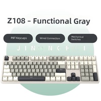 Clavier mécanique filaire USB gris fonctionnel avec rétroéclairage, 108 touches, interrupteurs silencieux pour le jeu et le bureau