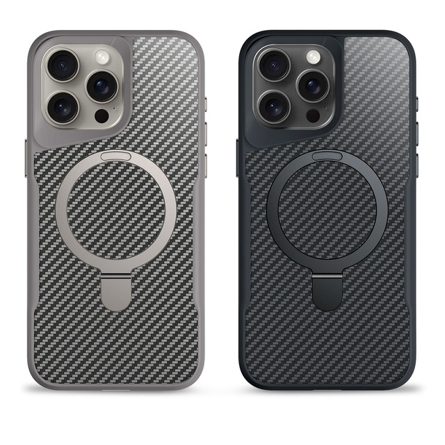 GSCASE Hot Selling Carbon Fiber Magnetic Kickstand Wireless Charging Phone Case for iPhone 16 16 Pro 16 Pro Max 16 Plus