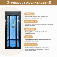 Porte de palier d'ascenseur pour villa et appartement, à double ouverture automatique, avec deux panneaux de verre, éclairage LED et couleur personnalisable