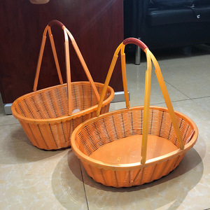 Imitation Rattan <b>Basket</b> Oval Plastic Handle M Size Portable Storage For Fruits Vegetables Snacks - Product Image 2