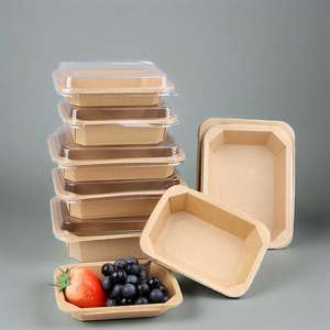 Bols à salade rectangulaires octogonaux en papier kraft jetables à prix avantageux avec couvercles, bols à soupe pour les fêtes - Product Image 6