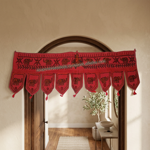 Hand Embroidered Traditional 100% Cotton Cloth Toran <b>Pink</b> Elephant Design Christmas Indoor <b>Room</b> <b>Decor</b> Main Door Entrance Window - Product Image 2