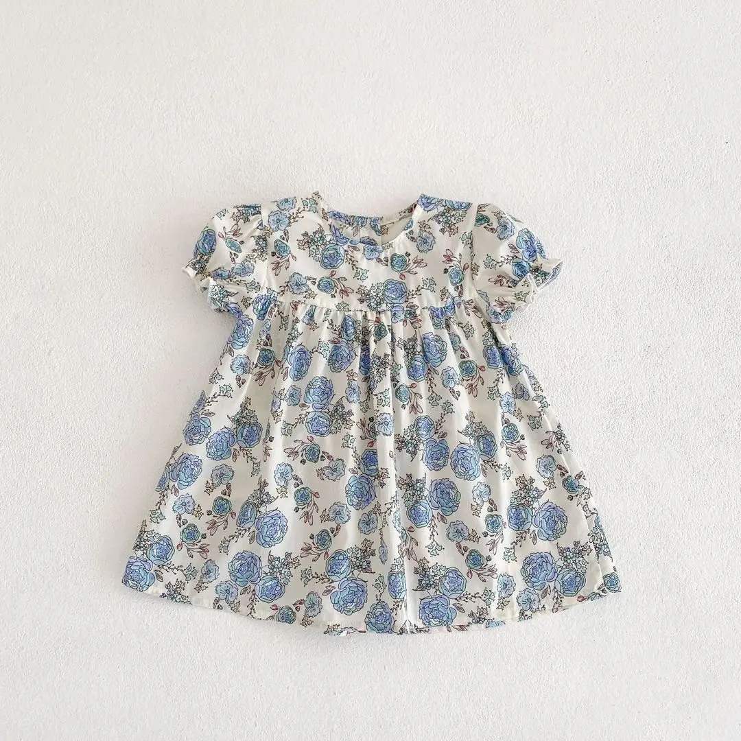 Duanding CUB Summer Girls 0-3 Years Old Baby Flower Print Short Sleeved Dress