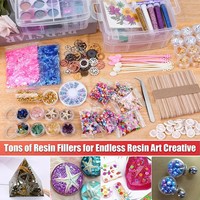 Kit Époxy Neuf de 138 Pièces pour Débutants DIY, Matériaux et Accessoires, Paillettes, Colle Goutte, pour Boîte à Bijoux et Accessoires Faits Main