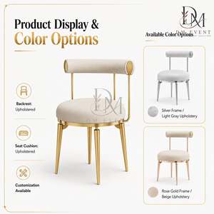 Chaise de salle à manger moderne en acier inoxydable doré avec dossier tubulaire incurvé et coussin blanc pour banquets d'hôtel - Vente en gros - Product Image 4