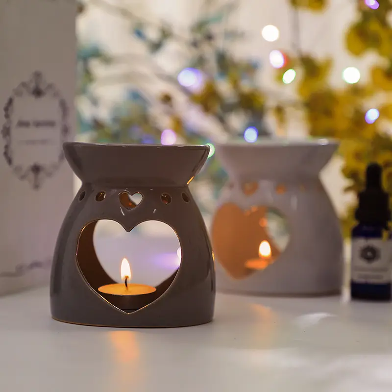 Aroma Diffuser Heart Shaped Candle Ceramic Aromatherapy Seat Oil Burner Fragrance Tea Light Wax Holder Oil Candle Melt Warmer