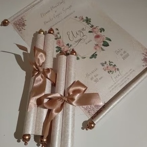 Invitation personnalisée sur parchemin, carte de vœux de mariage style rétro, impression offset, papier fantaisie, estampage à chaud, pompon doré - Product Image 3