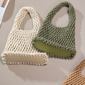 Commercio all'ingrosso <span class=keywords><strong>borsa</strong></span> Tote in corda di <span class=keywords><strong>cotone</strong></span> Color caramello da donna con tessuto a mano - Product Image 4