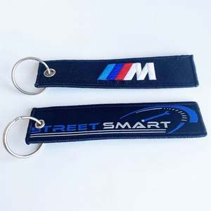 High Quality Custom Double Side Embroidery or Woven Fabric Keychain Keytag Keyring - Product Image 2