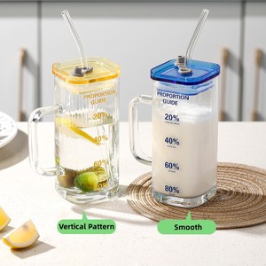 Gobelet d'été domestique en verre transparent avec graduations, pour boissons glacées, avec paille et couvercle, tasse à café - Product Image 3