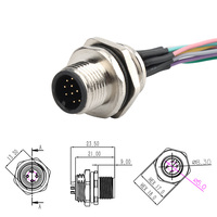 Connecteur d'aviation industriel M12 à souder 2-17 broches-Prise de montage sur panneau mâle/femelle étanche IP67 avec fils pré-soudés