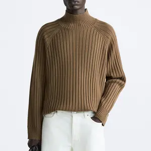 Custom LOGO Men's Sweater Pullover Turtleneck Long Sleeve Knit Top Wool Knitwear Winter Striped Sweater Men